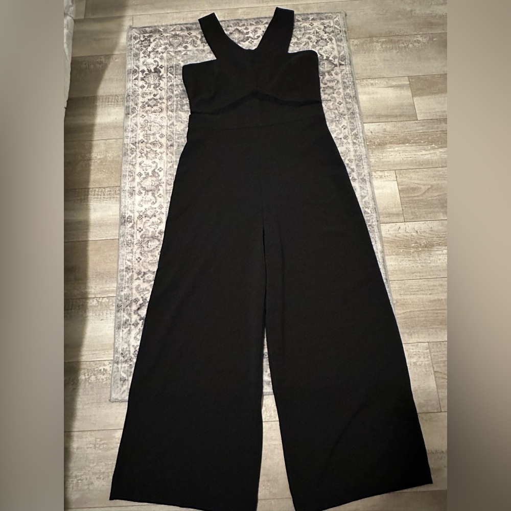 Blu Sage Black Strapless Wide-Leg Jumpsuit with V-Strap